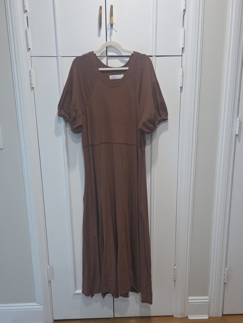 Free People Brown Maxi Dress with Puff Sleeves